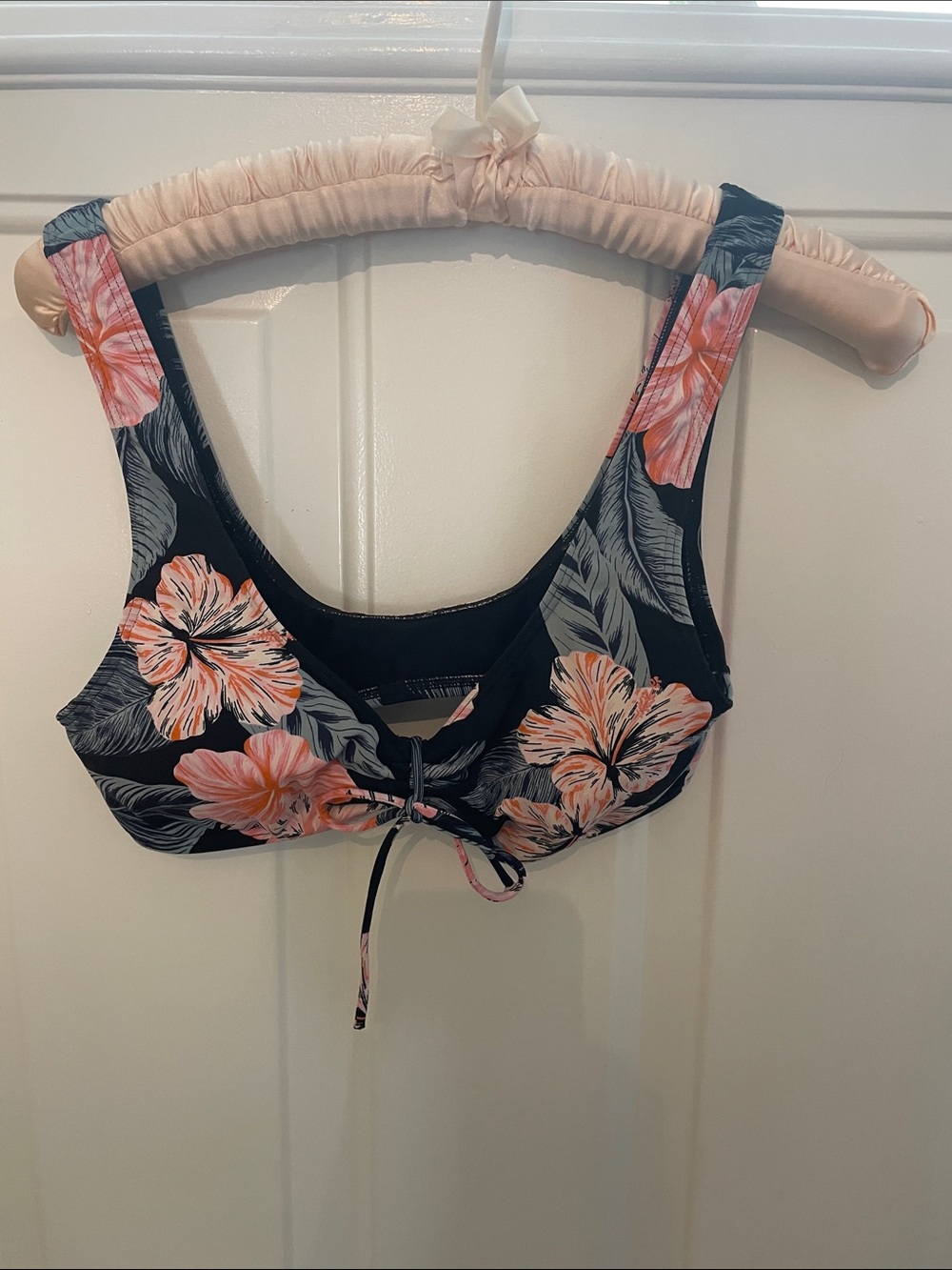 Roxy Black Bikini Top with Coral Pink Floral Print
